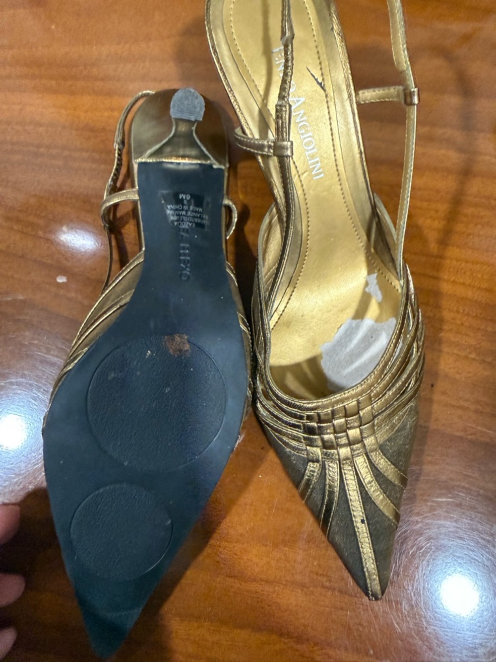 Enzo Angiolini Gold Pointed Toe Woven Slingback Heels